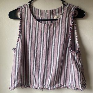 Cloth & Stone red, white, & blue cropped tank with button and keyhole detail